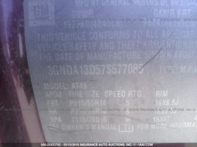 3GNDA13D57S577085 - 2007 CHEVROLET HHR LS RED photo 9