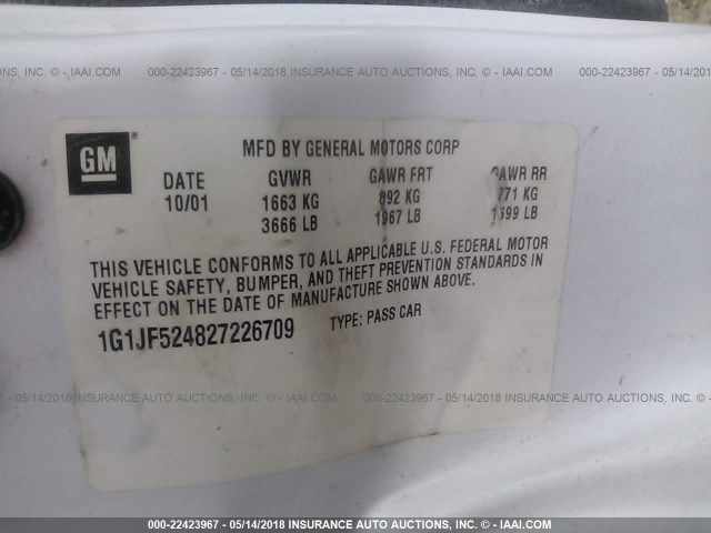 1G1JF524827226709 - 2002 CHEVROLET CAVALIER LS WHITE photo 9