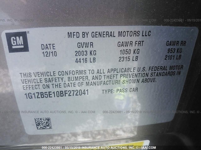 1G1ZB5E10BF272041 - 2011 CHEVROLET MALIBU LS BROWN photo 9