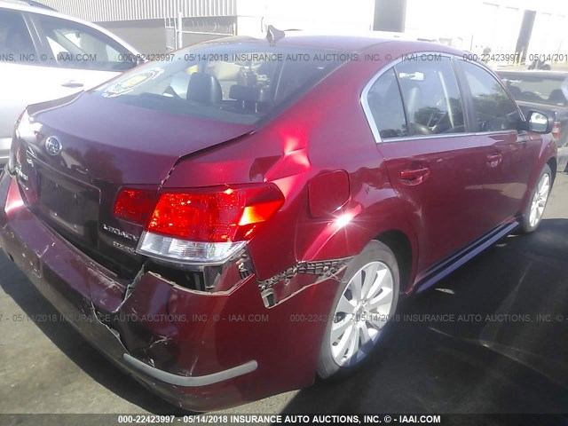 4S3BMBL62B3228141 - 2011 SUBARU LEGACY 2.5I LIMITED MAROON photo 4