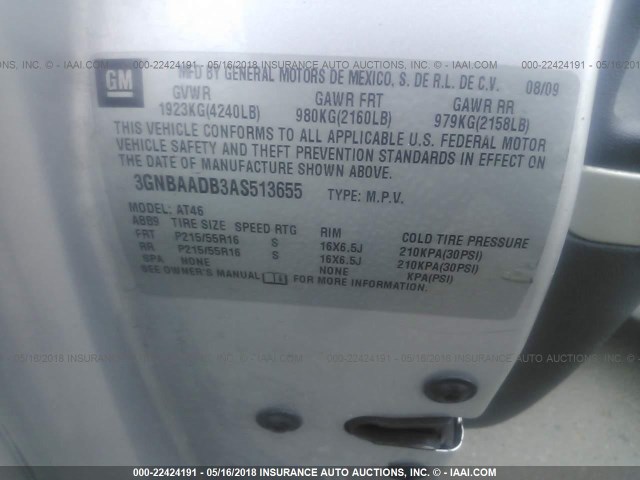 3GNBAADB3AS513655 - 2010 CHEVROLET HHR LS Plata foto 9