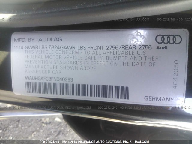 WAUHGAFC3FN040393 - 2015 AUDI A6 PRESTIGE Qara foto 9