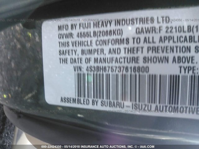 4S3BH675737616800 - 2003 SUBARU LEGACY OUTBACK AWP 绿色 照片 9