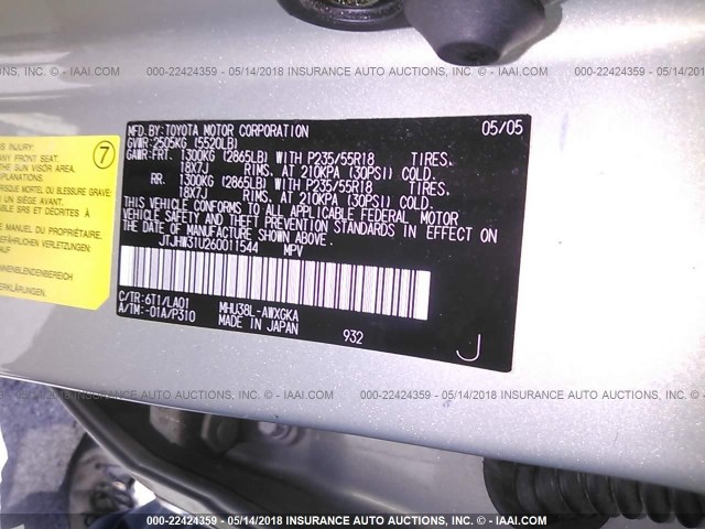 JTJHW31U260011544 - 2006 LEXUS RX 400 Light Blue photo 9