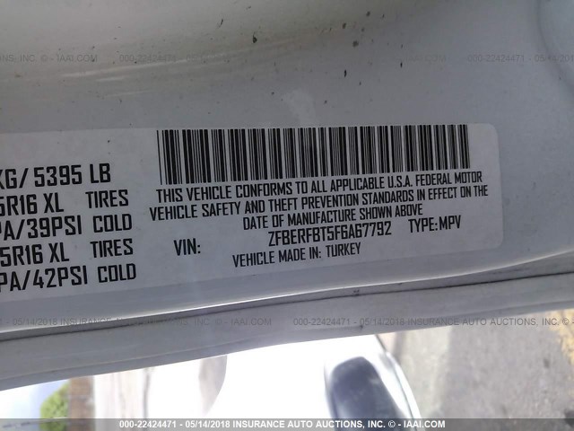 ZFBERFBT5F6A67792 - 2015 RAM PROMASTER CITY SLT თეთრი ფოტო 9