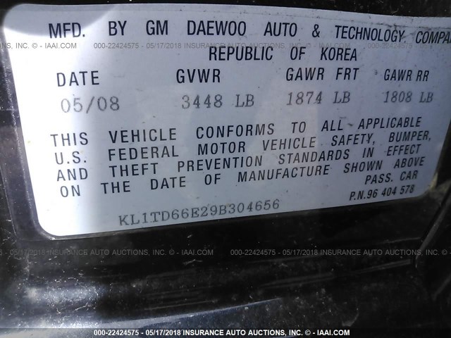 KL1TD66E29B304656 - 2009 CHEVROLET AVEO LS/LT 黑色 照片 9