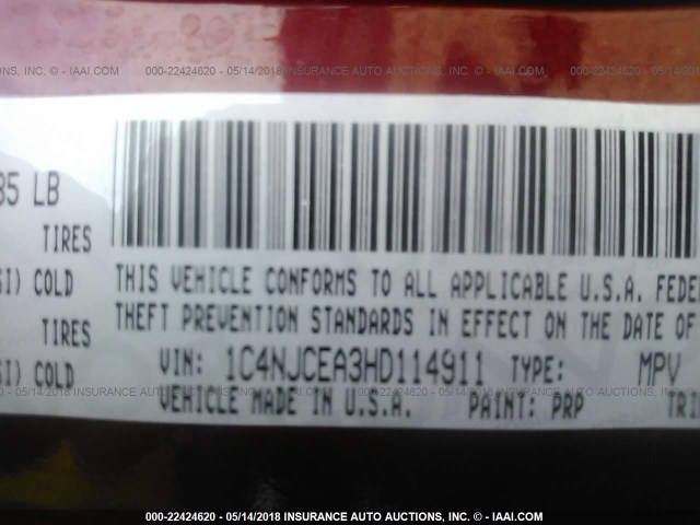 1C4NJCEA3HD114911 - 2017 JEEP COMPASS LATITUDE 红色 照片 9