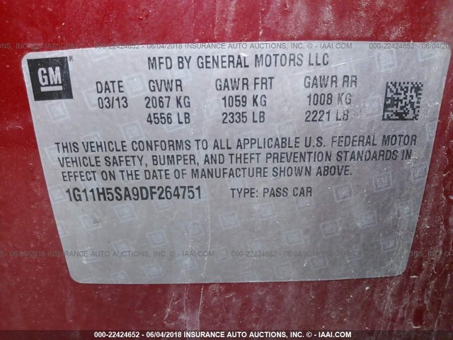 1G11H5SA9DF264751 - 2013 CHEVROLET MALIBU LTZ RED photo 9