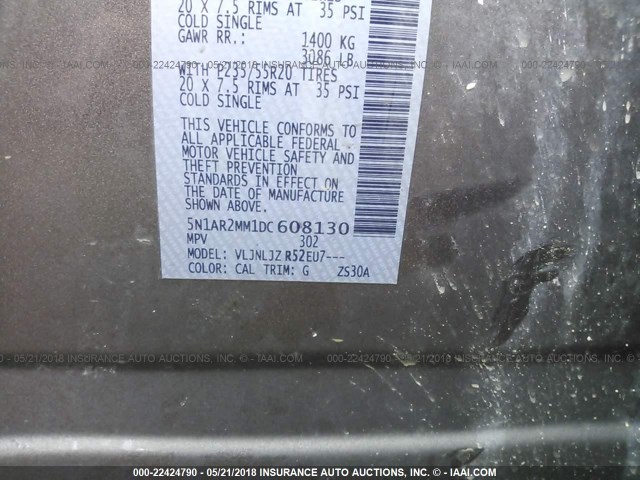 5N1AR2MM1DC608130 - 2013 NISSAN PATHFINDER S/SV/SL/PLATINUM 灰色 照片 9