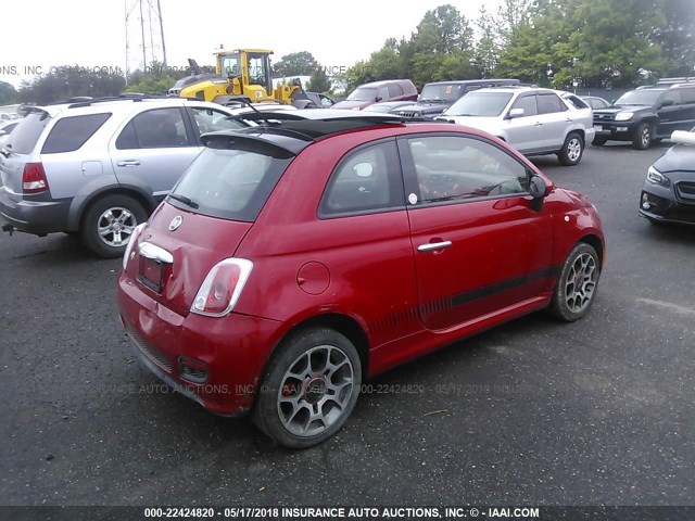 3C3CFFBR9CT500499 - 2012 FIAT 500 SPORT RED photo 4