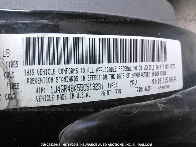 1J4GR48K55C513231 - 2005 JEEP GRAND CHEROKEE LAREDO/COLUMBIA/FREEDOM 黑色 照片 9