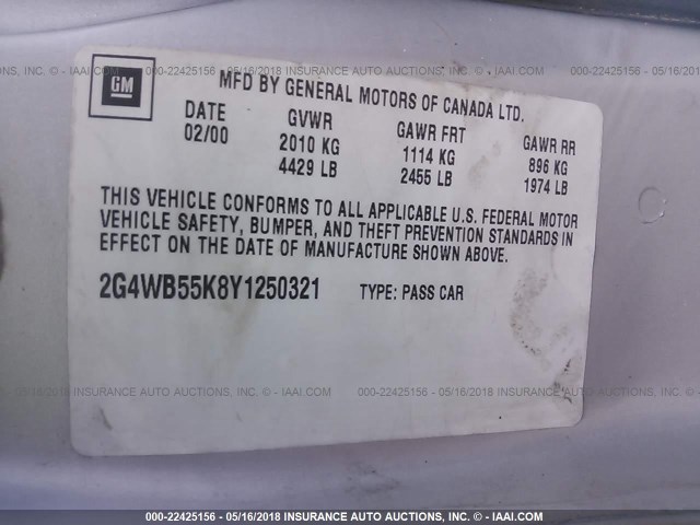 2G4WB55K8Y1250321 - 2000 BUICK REGAL LS 银色 照片 9