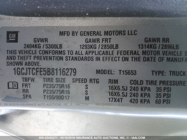 1GCJTCFE5B8116279 - 2011 CHEVROLET COLORADO LT SILVER photo 9