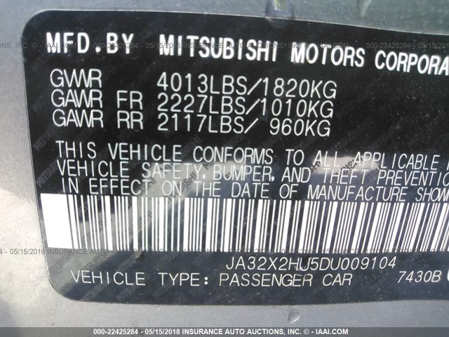 JA32X2HU5DU009104 - 2013 MITSUBISHI LANCER ES/ES SPORT Light Blue photo 9