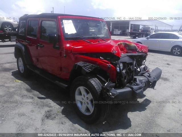 1C4BJWDG1FL502832 - 2015 JEEP WRANGLER UNLIMITE SPORT RED photo 1