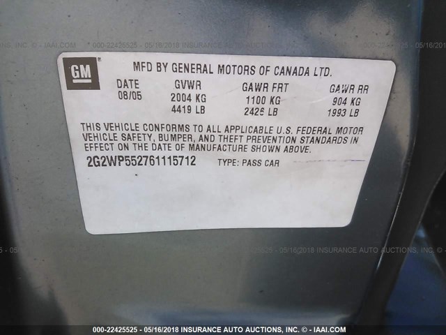 2G2WP552761115712 - 2006 PONTIAC GRAND PRIX GREEN photo 9