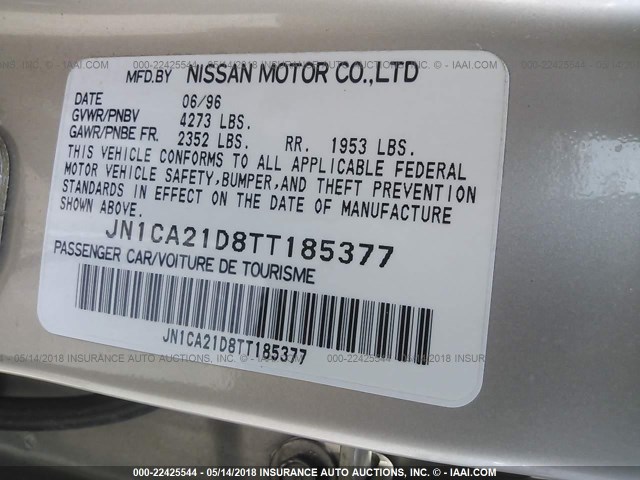 JN1CA21D8TT185377 - 1996 NISSAN MAXIMA GLE/GXE/SE TAN photo 9