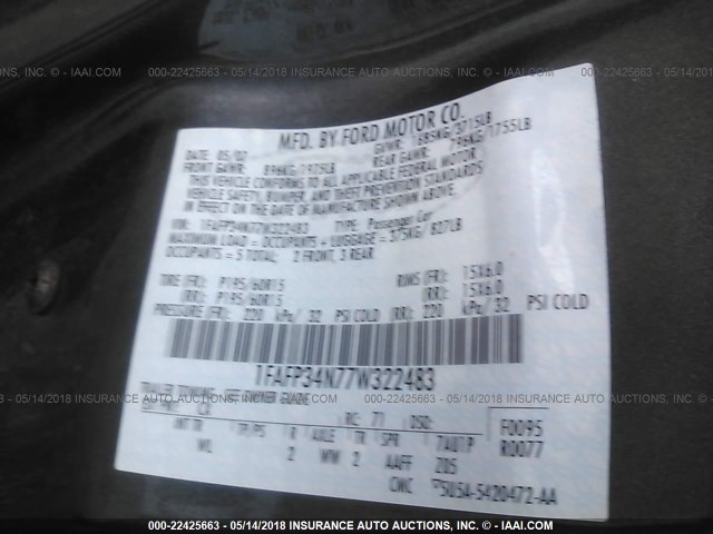 1FAFP34N77W322483 - 2007 FORD FOCUS ZX4/S/SE/SES 灰色 照片 9