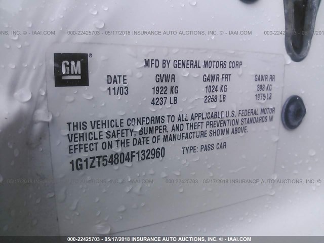 1G1ZT54804F132960 - 2004 CHEVROLET MALIBU LS თეთრი ფოტო 9