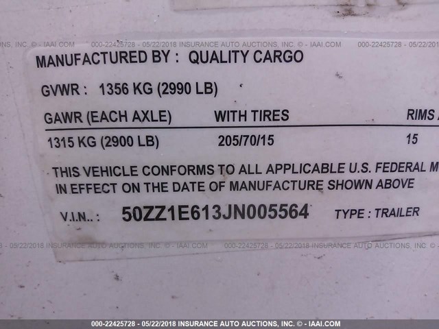 50ZZ1E613JN005564 - 2018 QUALITY CARGO LLC TRAILER  WHITE photo 9