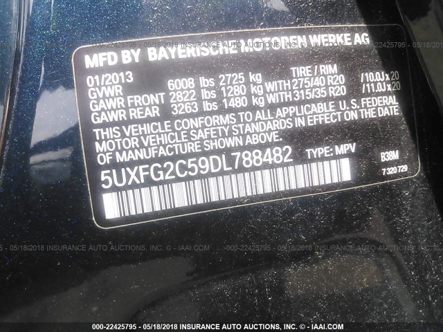5UXFG2C59DL788482 - 2013 BMW X6 XDRIVE35I BLUE photo 9