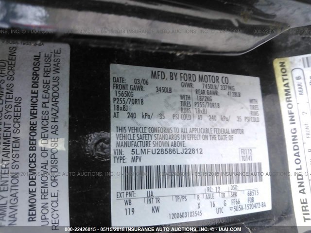 5LMFU28586LJ22812 - 2006 LINCOLN NAVIGATOR BLACK photo 9