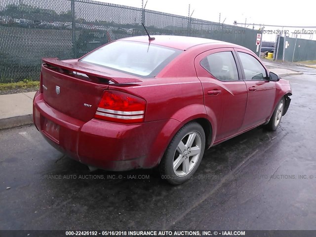 1B3LC56R58N127723 - 2008 DODGE AVENGER SXT RED photo 4