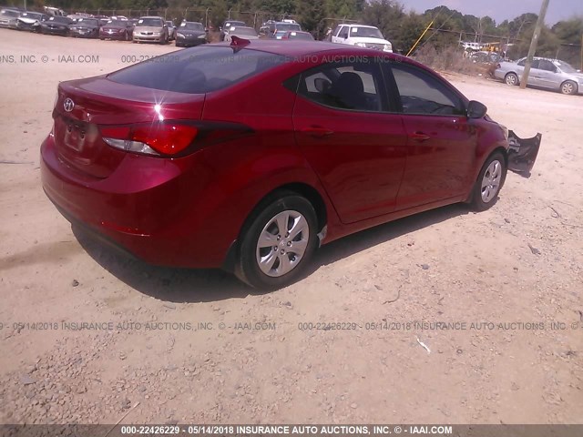 KMHDH4AEXGU633289 - 2016 HYUNDAI ELANTRA SE/SPORT/LIMITED RED photo 4