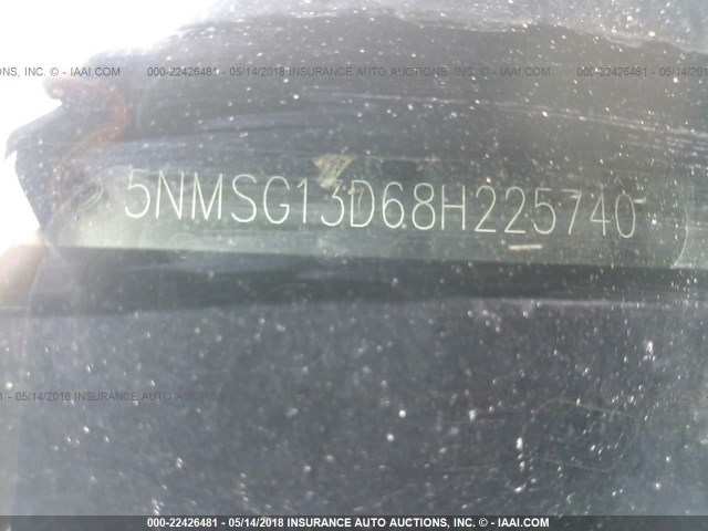 5NMSG13D68H225740 - 2008 HYUNDAI SANTA FE GLS SILVER photo 9