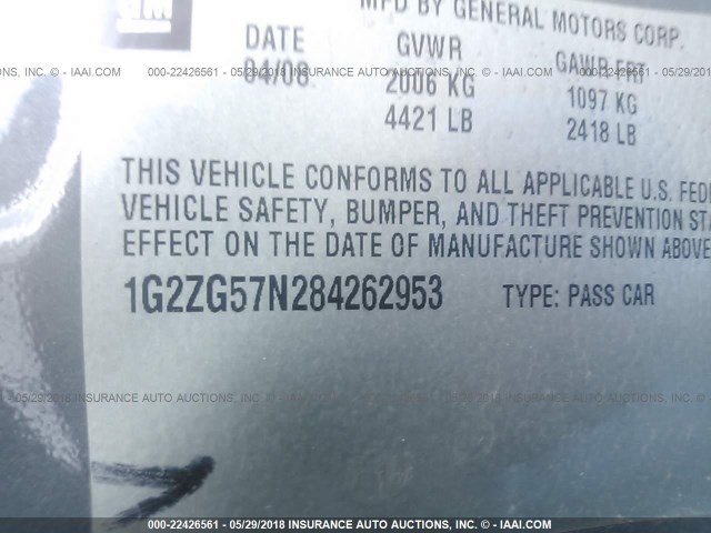 1G2ZG57N284262953 - 2008 PONTIAC G6 SE GRAY photo 9