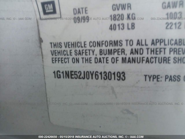 1G1NE52J0Y6130193 - 2000 CHEVROLET MALIBU LS თეთრი ფოტო 9