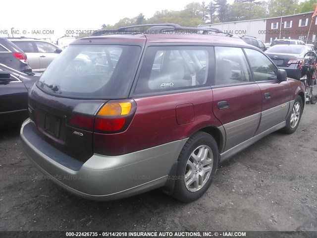 4S3BH665727622225 - 2002 SUBARU LEGACY OUTBACK RED photo 4