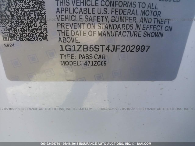 1G1ZB5ST4JF202997 - 2018 CHEVROLET MALIBU LS WHITE photo 9