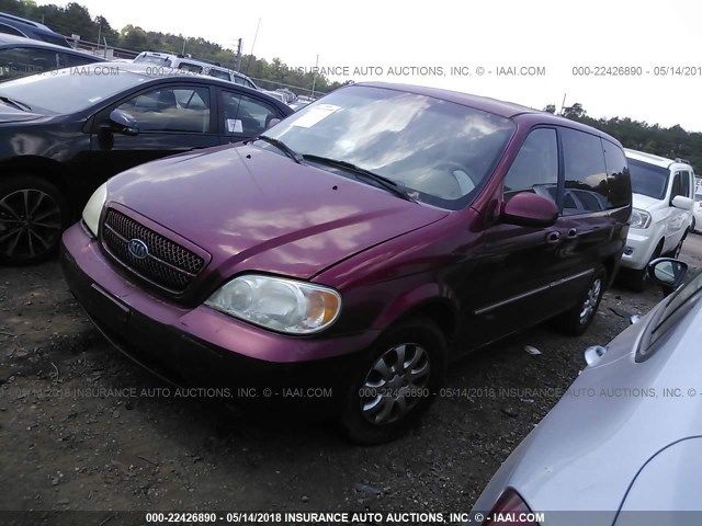 KNDUP132456686872 - 2005 KIA SEDONA EX/LX MAROON photo 2