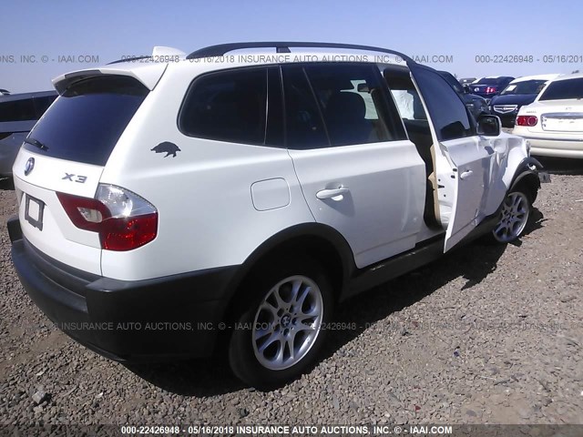 WBXPA73475WC46542 - 2005 BMW X3 2.5I WHITE photo 4