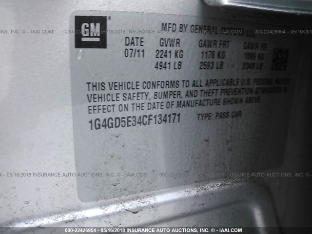 1G4GD5E34CF134171 - 2012 BUICK LACROSSE PREMIUM SILVER photo 9