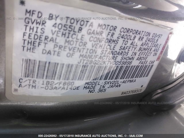 JT2BG22K7V0059898 - 1997 TOYOTA CAMRY LE/XLE SILVER photo 9
