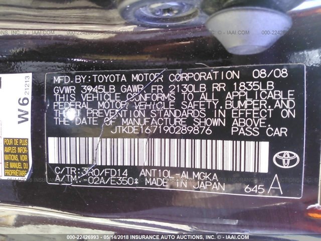 JTKDE167190289876 - 2009 TOYOTA SCION TC 紫色 照片 9