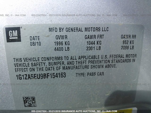 1G1ZA5EU9BF154163 - 2011 CHEVROLET MALIBU LS 银色 照片 9