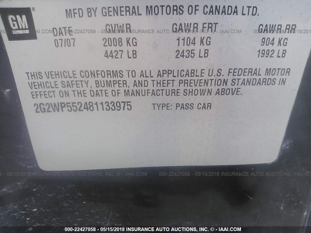 2G2WP552481133975 - 2008 PONTIAC GRAND PRIX BLUE photo 9