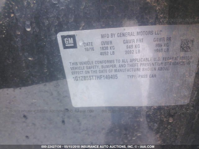 1G1ZB5ST7HF149495 - 2017 CHEVROLET MALIBU LS GRAY photo 9