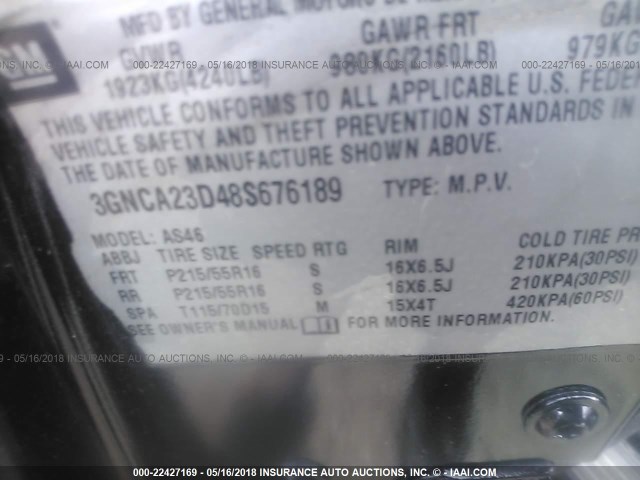 3GNDA33P67S573889 - 2007 CHEVROLET HHR LT BLACK photo 9