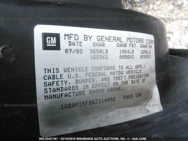 1G8AN15F86Z114092 - 2006 SATURN ION LEVEL 2 BLUE photo 9