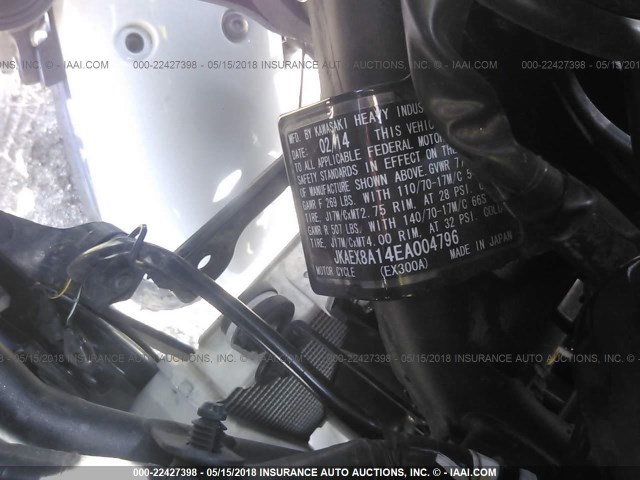 JKAEX8A14EA004796 - 2014 KAWASAKI EX300 A WHITE photo 10