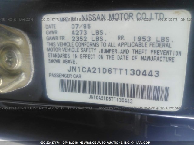 JN1CA21D6TT130443 - 1996 NISSAN MAXIMA GLE/GXE/SE BLACK photo 9