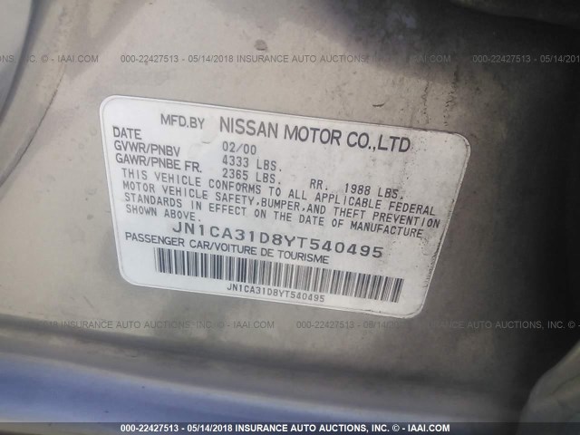 JN1CA31D8YT540495 - 2000 NISSAN MAXIMA GLE/GXE/SE SILVER photo 9