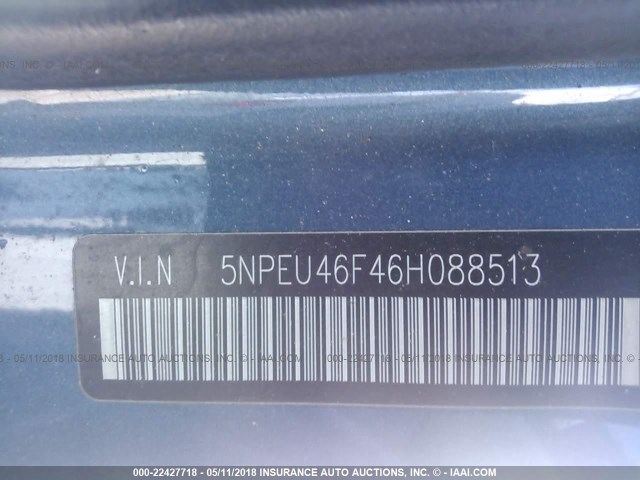 5NPEU46F46H088513 - 2006 HYUNDAI SONATA GLS/LX BLUE photo 9