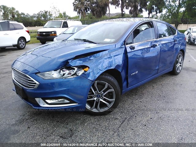 3FA6P0LU1HR278637 - 2017 FORD FUSION SE HYBRID BLUE photo 2