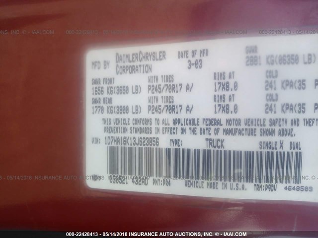 1D7HA16K13J623856 - 2003 DODGE RAM 1500 ST RED photo 9