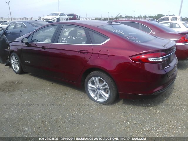 3FA6P0LU4JR141598 - 2018 FORD FUSION SE HYBRID MAROON photo 3